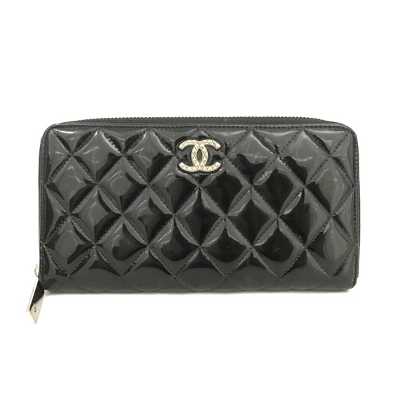 CHANEL CC Logo Patent Leather Zip Around Long Wallet - Picture 1 of 8